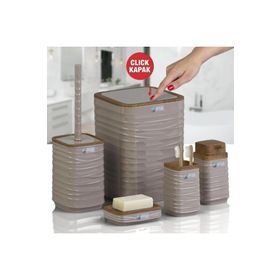 Okyanus Home Luna Vizon Ahşap Desenli Kare 5'li Banyo Seti