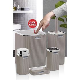 Okyanus Home Stella Vizon Kromlu Çizgili Kare 5'li Banyo Seti