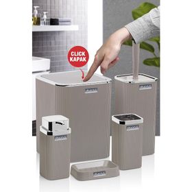 Okyanus Home Stella Vizon Kromlu Çizgili Kare 5'li Banyo Seti