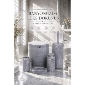 Okyanus Home Yuvarlak Mermer Desenli 5'li Banyo Seti