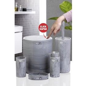 Okyanus Home Yuvarlak Mermer Desenli 5'li Banyo Seti