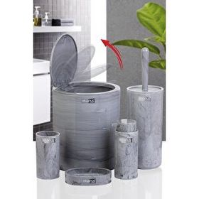 Okyanus Home Yuvarlak Mermer Desenli 5'li Banyo Seti
