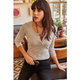 Olalook BLZ-19000588 Gri Kadın Bluz