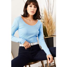 Olalook BLZ-19000722 Bebe Mavi Kadın Bluz
