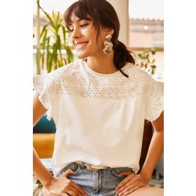 Olalook BLZ-19000979 Ekru Kadın T-shirt