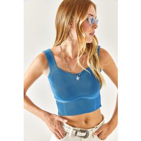 Olalook BLZ-19001363 İndigo Kadın Triko Bluz