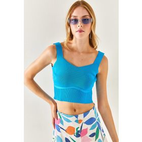 Olalook BLZ-19001363 Turkuaz Kadın Triko Bluz