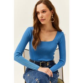 Olalook BLZ-19002040 İndigo Kadın Triko Bluz