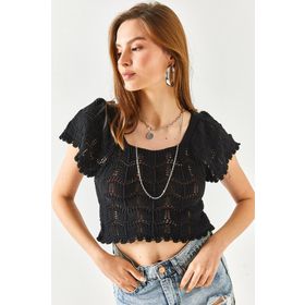 Olalook BLZ-19002151 Siyah Kadın Triko Bluz