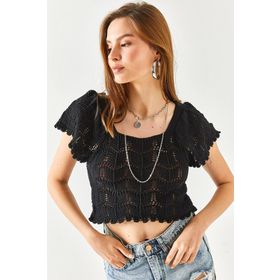 Olalook BLZ-19002151 Siyah Kadın Triko Bluz
