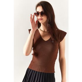 Olalook BLZ-19002207 Acı Kahve Kadın Bluz