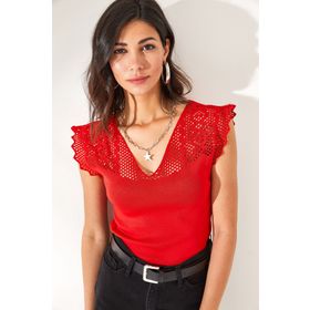 Olalook BLZ-19002312 Kırmızı Kadın Triko Bluz