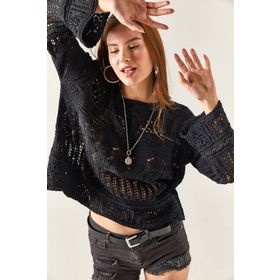 Olalook BLZ-19002336 Siyah Kadın Triko Bluz