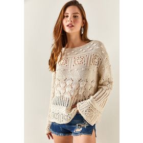 Olalook BLZ-19002336 Taş Kadın Triko Bluz