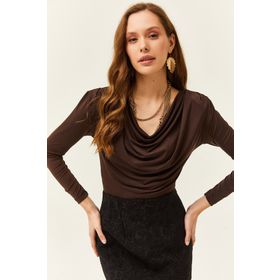 Olalook BLZ-19002419 Acı Kahve Kadın Bluz