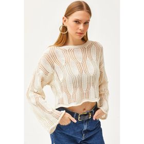 Olalook BLZ-19002495 Ekru Kadın Triko Bluz