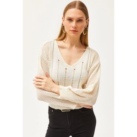 Olalook BLZ-19002497 Ekru Kadın Triko Bluz