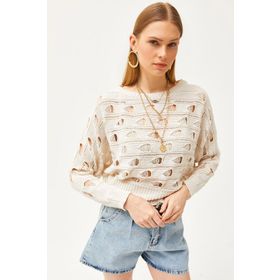 Olalook BLZ-19002503 Ekru Kadın Triko Bluz