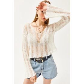 Olalook BLZ-19002508 Ekru Kadın Triko Bluz