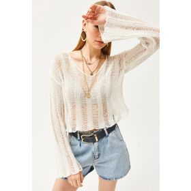 Olalook BLZ-19002508 Ekru Kadın Triko Bluz