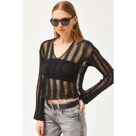 Olalook BLZ-19002508 Siyah Kadın Triko Bluz