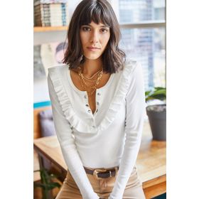 Olalook BLZ19001667 Kadın Ekru Fırfırlı Patlı Kaşkorse Bluz