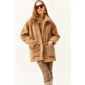 Olalook CKT-19000328 Vizon Düğmeli Cepli Astarsız Oversize Kadın Ceket