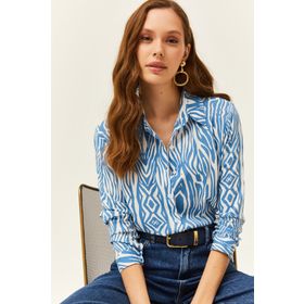 Olalook GML-19000670 İndigo Zebra Desenli Kadın Gömlek