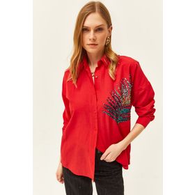 Olalook GML-19001016 Kırmızı Kadın Gömlek