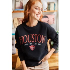 Olalook SWT-19000426 Siyah Baskılı Şardonlu Kadın Sweatshirt