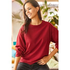 Olalook SWT-19000457 Bordo Basic Yumuşak Dokulu Salaş Sweatshirt