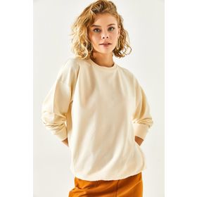 Olalook SWT-19000457 Düz Bej Basic Kadın Sweatshirt