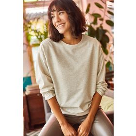 Olalook SWT-19000457 Ekru Basic Yumuşak Dokulu Salaş Kadın Sweatshirt