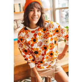 Olalook SWT-19000457 Ekru Basic Yumuşak Dokulu Salaş Kadın Sweatshirt
