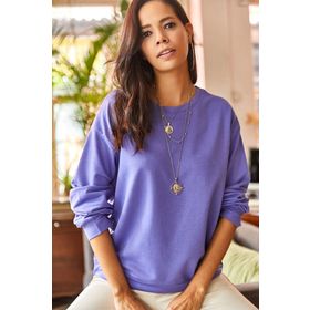 Olalook SWT-19000457 Mor Basic Yumuşak Dokulu Salaş Sweatshirt