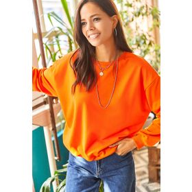 Olalook SWT-19000457 Turuncu Çizgili Yumuşak Dokulu Salaş Sweatshirt