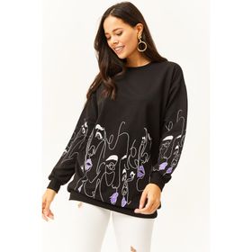 Olalook SWT-19000632 Siyah Kadın Sweatshirt