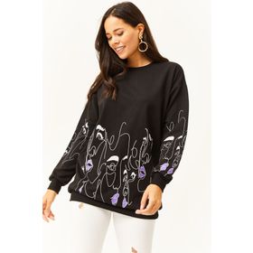 Olalook SWT-19000632 Siyah Kadın Sweatshirt