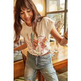 Olalook TSH-19000125 Ekru Kadın T-shirt