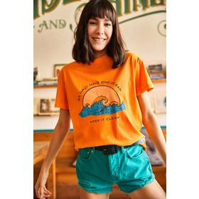 Olalook TSH-19000294 Turuncu Kadın T-Shirt