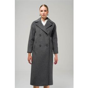 Olcay 3860-Y 1004 Koyu Gri Kruvaze Ara Boy Oversize Kadın Kaban