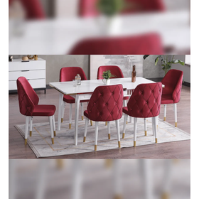 Olesivo Estella Bordo Açılır 6 Kişilik Lüx Mutfak ve Salon Yemek Masası Takımı