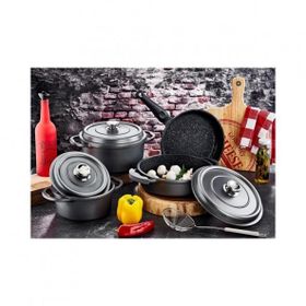 Olika DTS PLU 704 Palladium Plus 7 Parça Gri Döküm Tencere Seti