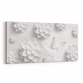 Olla 10460YD Beyaz Kabartma Görseli Yatay Dar 60x30 cm Kanvas Tablo