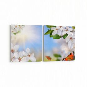 Olla 10740K2Y Ağaç Görseli Kare 2 Parça Yatay 65x30 cm Kanvas Tablo