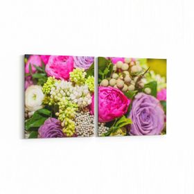 Olla 11563K2Y Çiçek Görseli Kare 2 Parça Yatay 65x30 cm Kanvas Tablo