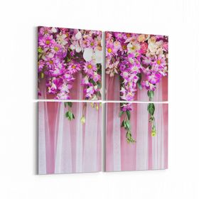 Olla 11574K4 Çiçek Görseli Kare 4 Parça 65x65 cm Kanvas Tablo