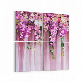Olla 11574K4 Çiçek Görseli Kare 4 Parça 65x65 cm Kanvas Tablo