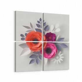 Olla 11622K4 Çiçek Görseli Kare 4 Parça 65x65 cm Kanvas Tablo