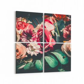 Olla 11781K4 Çiçek Görseli Kare 4 Parça 65x65 cm Kanvas Tablo